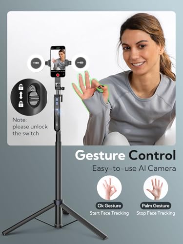 USKEYVISION Auto Face Tracking Tripod 360 Rotation,Phone Tripod for iPhone w/Fill Light,Selfie Stick for iPhone w/Remote Control,70” Phone Holder Video Recording for Content Creators TikTok(UTK-02) - size: UTK-02(with 2 fill lights)