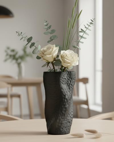 Black Matte Ceramic Vase, 9.9 Inch Organic Nature Shape, OOSTONEE Modern Wabi Sabi Decor Gothic Unique Flower Vase for Home, Living Room, Bedroom, Dining Table, Centerpiece Decor - color: Black