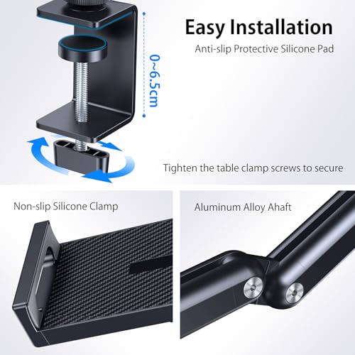 Tablet Stand Holder, Aluminum iPad Desk Mount Bracket, Tablet Arm Mount Holder with 360°Rotating Metal Base, Fits for iPad Air Pro Mini, Phones, Samsung Galaxy, Kindle, All 4.7-13 Inch Devices - size: High - Two Arm Mount