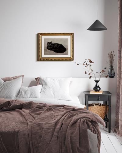 InSimSea Retro Gold Framed Wall Art, Vintage Black Cat Home Bathroom Wall Decor, Animal Canvas Print Artwork, Farmhouse Country Decor, Antique Picture Frame Retro Classical Paintings, 11x14 Inch - color: The Cat, size: 14"L x 11"W