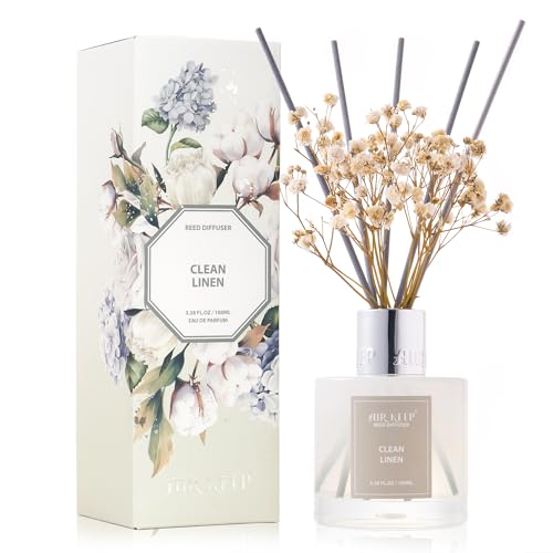 Airkeep Reed Diffuser Set,3.38 fl oz (100 ml) - Clean Linen Oil Diffusers with 8 Reed Sticks,Home Fragrance Reed Diffuser for Bathroom Shelf Decor - size: Real Flower/3.38Ounce/1pack