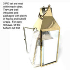 Allgala 3-PC Lantern Set 24 Inch Jumbo Deluxe Modern Indoor/Outdoor Candle Lantern Set Gold Stainless Steel Frame Tempered Glass Pyramid Top for Garden Poolside Fireplace Wedding - color: Pyramid Top Gold