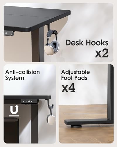 TIQLAB Standing Desk 55 x 24 inch, Electric Height Adjustable with Splice Board, Stand Up Desk, Sit Stand Desk Computer Desk for Home Office, Black Frame/Black Top - color: Black, size: 55*24 inch