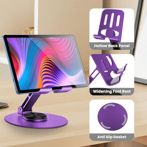 Universal Metal Cell Phone Stand, Multi-Angel Adjustable 360° Rotation Non-Slip Metal Phone Stand Compatible with iPhone 17 16 Pro Max and All Smartphones (Purple) - color: Purple