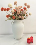 White Ceramic Pottery Barn Vase with Handles - 10" Large Decorative Terracotta Vase for Pampas Grass, Rustic Farmhouse Boho Vases for Home Decor, Living Room, Mantel, Table, Shelf - style: Sandstone White Pottery