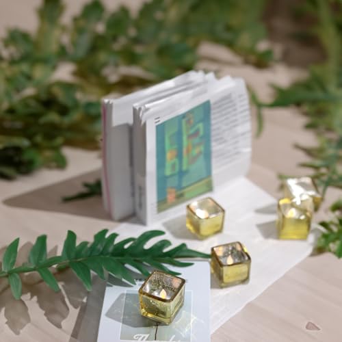WGV 2 Inch Gold Speckle Square Cube Glass Votive Candle Holder, Small Tiny Mercury Tea Light 2x2”, 1 Pc - color: Gold-square-2"