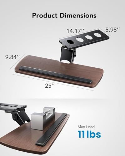HUANUO Keyboard Tray Under Desk, 360 Adjustable Ergonomic Sliding Keyboard & Mouse Tray, Under Desk Keyboard Tray Slide Out, Keyboard Holder Under Desk for Typing in Home, Office Work, 25"W x 9.84"D - color: Brown
