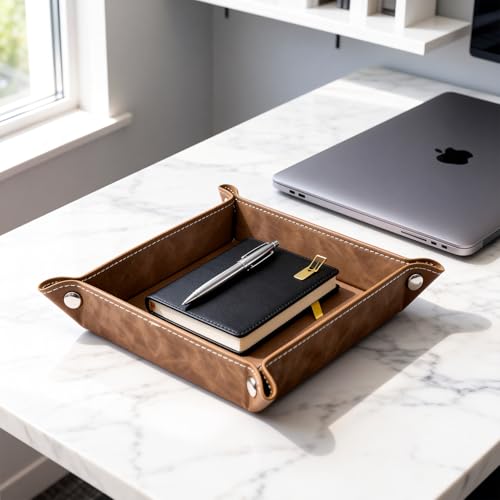siduater Valet Tray Desktop Storage Organizer – Vegan Leather Catchall Bedside Vanity Tray Nightstand Caddy Holder for Remote Controller, Watch, Keys, Phone, Wallet, Coin, Jewelry, Stone Gray - color: Stone Gray