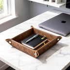 siduater Valet Tray Desktop Storage Organizer – Vegan Leather Catchall Bedside Vanity Tray Nightstand Caddy Holder for Remote Controller, Watch, Keys, Phone, Wallet, Coin, Jewelry, Stone Gray - color: Stone Gray