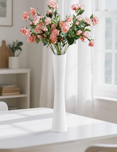 16 Inch Tall Ceramic Flower Vase,Minimalist Style Slender Floor Vase for Living Room, Home, Office Bedroom Table Centerpieces Shelf Kitchen Wedding Farmhouse Décor（White） - color: Tallvase-white