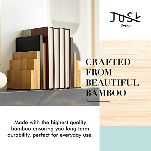 JUSK DESIGN Bamboo Book End/Book Organizer - Non-Skid Decorative Bookends for Office and Home - Book Holders for Shelves - Substantial Weight - Holds Heavy Books