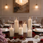 12PCS Hurricane Candles Set with Glass Cylinders – White Unscented Pillar Candles in Glass, 3 Size Mixed Glass Pillar Candle Holder, Windproof Elegant Table Centerpiece for Home, Wedding, Party Decor