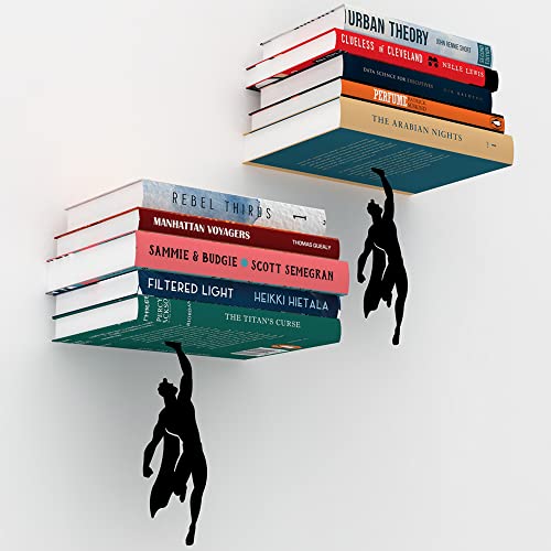Artori Design Floating Bookshelf for Kids, Invisible Metal Book Shelf, Wall Decore Book Lovers Bookshelf (2X Supershelf) - size: 2 x Supershelf
