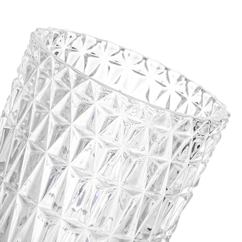 Goaste 3 Pack Embossed Big Base Vase, 7" Crystal Glass Vase, Hydroponic Green Plant Vases, Transparent Flower Vases with Ribbed Pattern for Wedding, Dining Table Centerpieces, Home Decor, Office