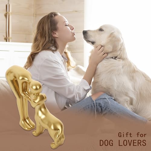 Cute Pet Sculpture Home Decor Man and Dog Statue Decoration for Office、Living Room、Bedroom、Home， Memory Gifts for Dog Lovers (Golden) - color: Golden