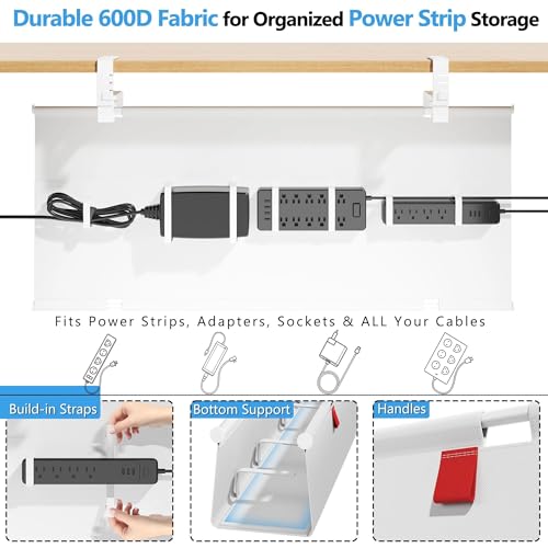 Litwaro Under Desk Cable Management Tray No Drill, 40.6" Cord Organizer with Clamp for Standing Desk, Premium Fabric Cable Tray with Wire Management for Office Home, White - color: White, size: Extra Large (40.6"L x 5.9"W)