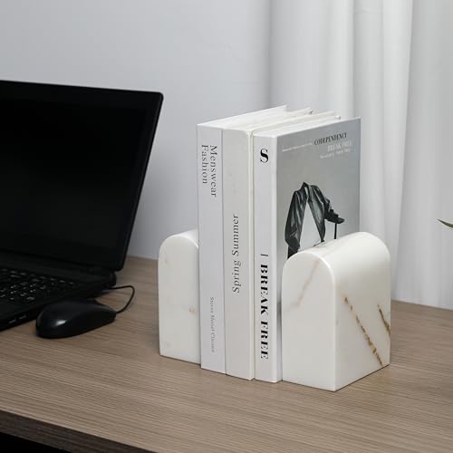 Luxury Marble Bookends for Shelves, 13LB Heavy Duty Marble Book Ends for Heavy Books, Stone Bookends Decorative, Polished, Calacatta Gold Arch, Set of 2 - color: Calacatta Gold, size: 2.5×4.7×5.7 Inch
