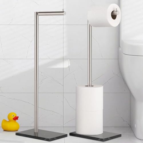 MARMOLUX ACC Free Standing Brushed Nickel Toilet Paper Holder Stand - 4 Jumbo Roll Bathroom Hardware - Standing Toilet Paper Holder - Stainless Steel Toilet Paper Stand - Brushed Steel/Black Marble - color: Steel Brushed/Black Marble