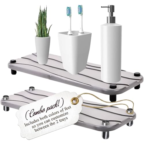 Stone Drying Tray - Diatomite Sink Caddy Kitchen Sink Organizer - Water Absorbing Bathroom Counter Mat - Absorbent Kitchen Soap Tray (Light Grey w Black feet & Silver Feet) - color: Light Gray
