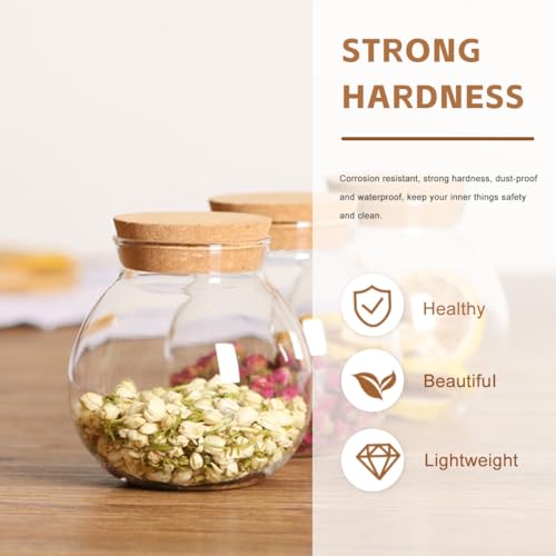 VASANA Airtight Clear Round Glass Jar with Cork Tea Caddy Container Vase Eco Bottle Small Ball Moss DIY Canister for Kitchen Storage Home Decoration 500ml 17oz
