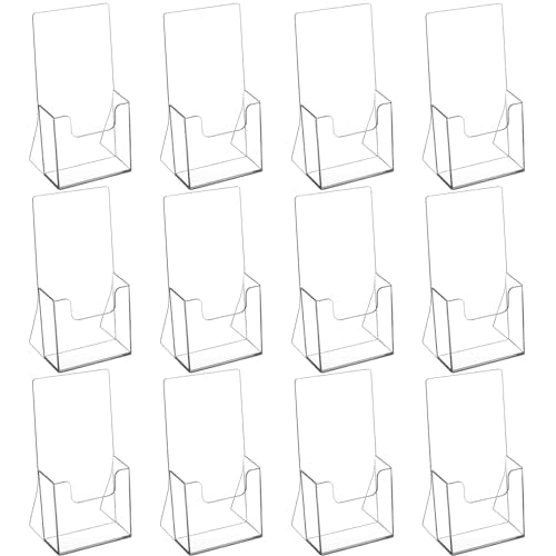 MaxGear Acrylic Brochure Holder 4 Inch, Clear Plastic Countertop Literature Holders, Trifold Flyer Display Stand for Pamphlets, Booklets, Magazines, Menus, Multi Purpose Organizer for Office, 12 Pack - size: 4''x9'', style: 12 Pack