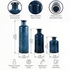 Mowtanco Blue Ceramic Vase Set of 3 Small Vases, Modern Farmhouse for Home Decor Bottles, Rustic Terracotta Vase Decorative Vases for Table,Fireplaces Decor, Bookshelf, Living Room