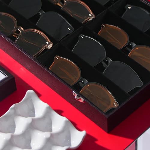 Coward Sunglass Organizer Tray Box, Black Velvet Grids Eyeglasses Display Tray Case with Transparent Glass Lid for Home Use or Store Shop Selling Show - color: Black Velvet, size: Sunglass Box