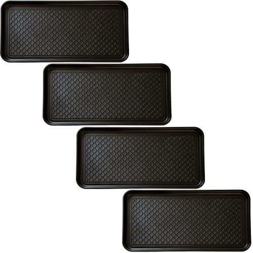 All Weather Boot Tray Set - Set of 4 Large Water-Resistant Plastic Utility Shoe Mats for Indoor and Outdoor Use in All Seasons by Stalwart (Black) - style: 4-Pack