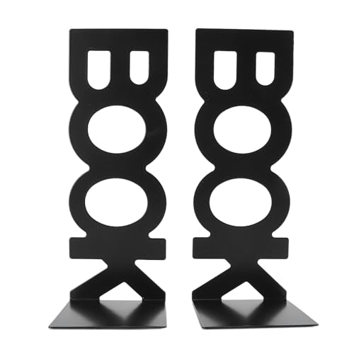 Metal Decorative Bookends Keep Upright for School Office, 1 Pair Heavy Books Stopper for Shelves, Book Ends for Home Decor (Black) - color: Black