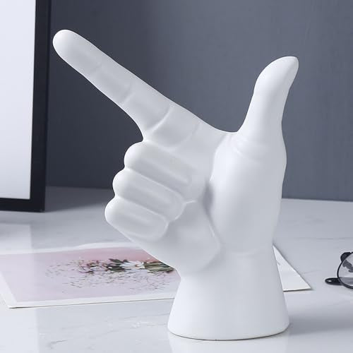 Rayberro Ceramic Hand Gesture Sculpture Creative Hand Statue Home Decor Hand Gesture Figurine Decors for Living Room Bedroom Office Bookshelf Coffee Tabletop Ornaments Decorations Gift (White) - color: White