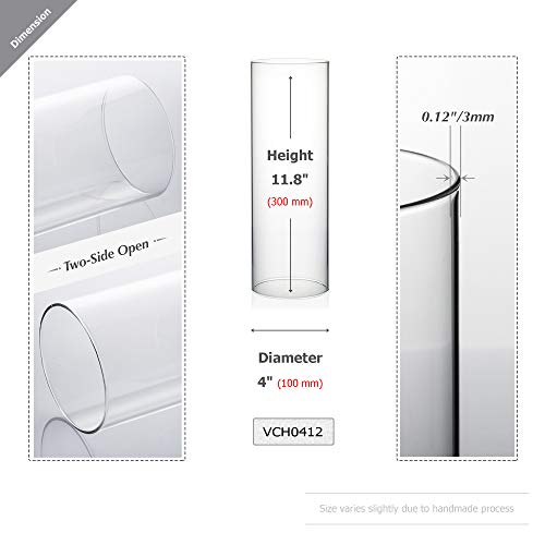 WGVI Hurricane Candle Holder Sleeve, Wide 4", Height 12", Clear Glass Cylinder Candleholder, Chimney Tube, Open Ended Candle Shade, 1 Piece - size: 4"x12"H