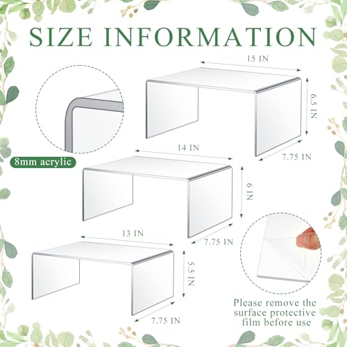 RattanView 3 Pcs Extra Large 15, 14, 13 Inch Acrylic Display Risers Clear Acrylic Shelf Riser Display Stands 5 mm, 8 mm Thick Rectangular for Tablet PC, Monitors, Shoe Stores, Large Scale Figures - size: 15, 14, 13 Inch