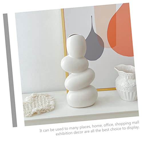 Holibanna Abstract Modern Ceramic Vase Cobblestone Shape for Dried Flowers Unique Home Decor for Tabletop and Office Decoration White Artistic Design