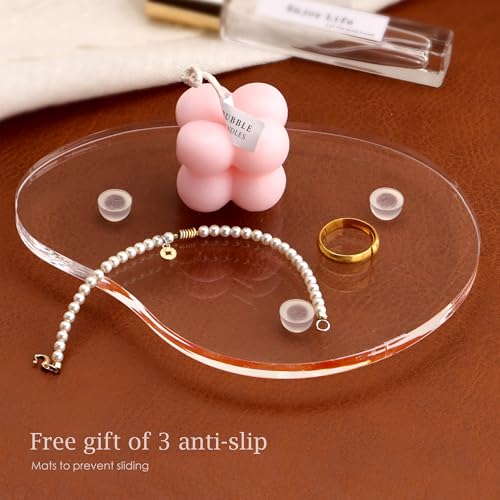 Acrylic Jewelry Dish Tray trinkets Organizer - 8mm Thickened Crystal Clear, Elegant Shape for Rings Necklaces Watches - Multi-Use Display for Perfume, Aromatherapy & Vanity Table Decor