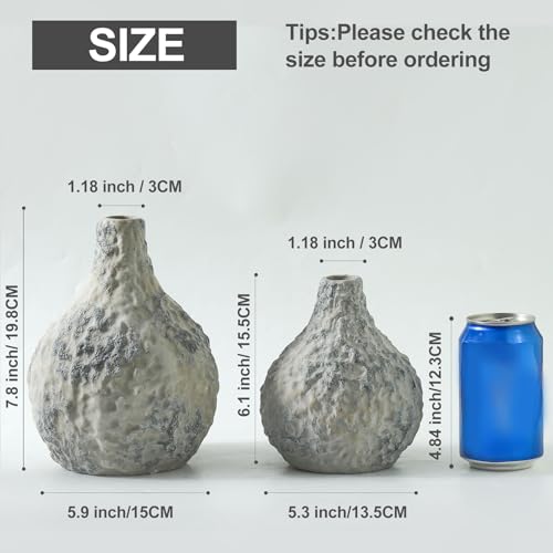 Stone Vases, Ceramic Bud Vase Set of 2 Minimalist Vases for Pampas Grass,Modern Vase for Wabi Sabi Home Decor, Shelf Decoration，Fireplace Decor,Coffee Table Decor - color: 109-2