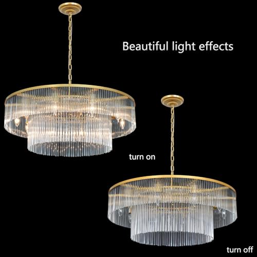 Gold Glass Chandelier Lighting Modern, 10 Light 2 Tier High Ceiling Chandelier Fixture Foyer Dining Room Ceiling Hanging Pendant Lighting Living Room 32" - size: Medium Gold (32" x 70")