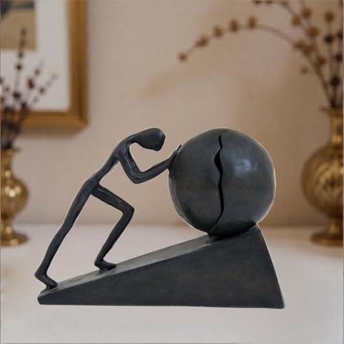 Briskfeel Man with Sphere Iron Statue Metal Sisyphus Sculpture Sportsman Art Metal Ornament Figurine Home and Office Decor (B2 Strong) - color: B2 Strong