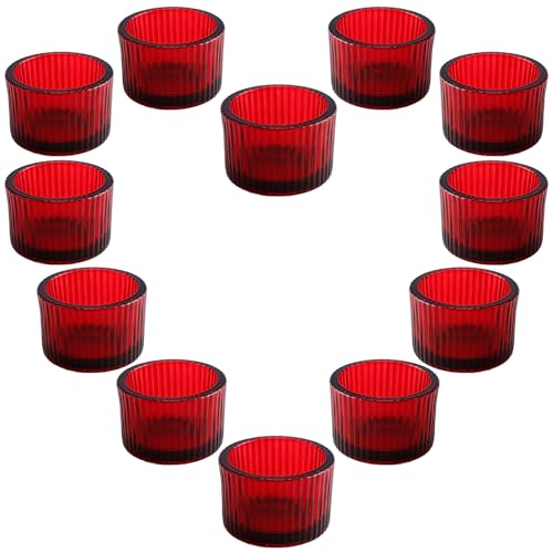 Red Candle Holders, Glass Votive Candles Holders for Table Centerpiece, Tealight Candle Holder, Glass Tea Light Candles Holder for Party & Home,Wedding Decor, Set of 12
