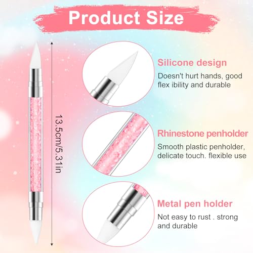 3 Pcs Nail Art Sculpture Pen, Dual Tipped Silicone Nail Tools, Silicone Head Acrylic Handle Nail Art Brushes for Design Nail Foil Carving Drawing Effect Shaping Drawing (Black, Pink, Royal Blue) - color: Black, Pink, Royal Blue