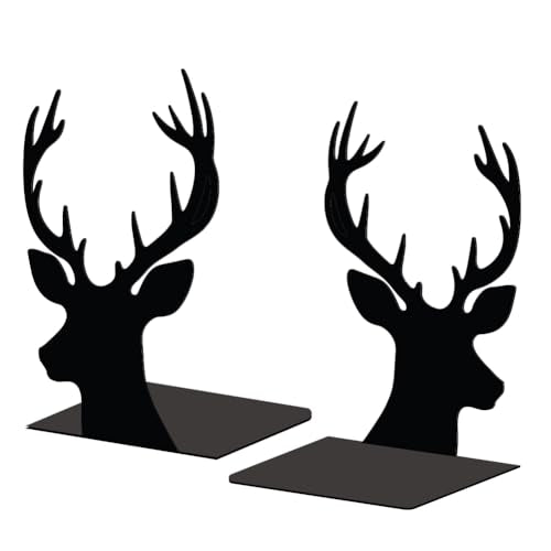 Peacoblue Metal Bookends for Shelves, Modern Decorative Heavy Duty Study Book Support Stoppers for Office, Desk, Shelf, Room 5.3"x4.3"x7.9" Cast Iron Simple Tall Bookends, 1 Pair (Deer Head) - style: Deer Head