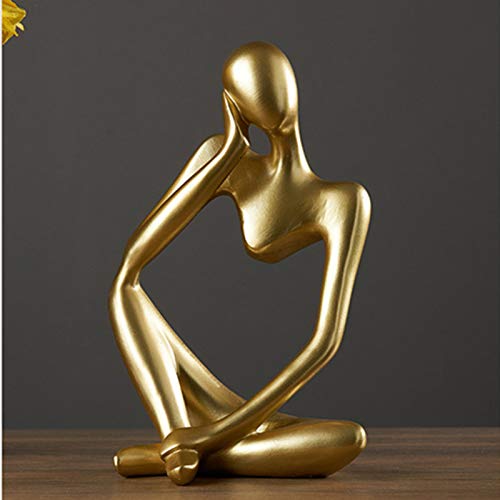 Asng Resin Thinker Style Abstract Sculpture Statue Collectible Figurines Home Office Bookshelf Desktop Decor (Gold, Left,Large) - color: Gold-left, size: Large