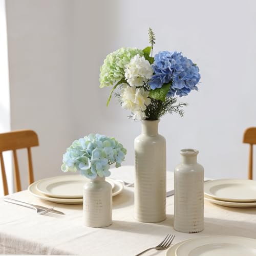 White Ceramic Vase Set of 3, Rustic Vase for Farmhouse Shelves, Ocean Beach Style, Mantle, Fireplace, Coffee Table, Shelf for Living Room - color: 3pcs-crack White