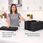 FREEFORM PLACEsMAT 2-in-1 Faux Leather Placemat & Serving Tray | Reversible Design, Lays Flat & Easy to Clean | Ottoman Food Tray, Perfect Housewarming Gift, 18” x 14” (Black & Mocha, Single)