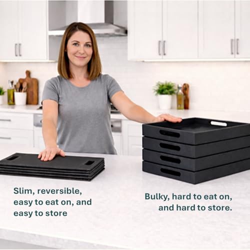 FREEFORM PLACEsMAT 2-in-1 Faux Leather Placemat & Serving Tray | Reversible Design, Lays Flat & Easy to Clean | Ottoman Food Tray, Perfect Housewarming Gift, 18” x 14” (Black & Mocha, Single)
