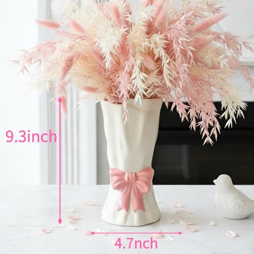 Pink Bow Vase, Hot Pink Flower Vase for Home Decor, Ceramic Vases for Boho Style, Small Cute Vases for Ideal Shelf Decor/Table/Living Room. (Pink 7, Large) - color: Pink 7