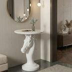 Modern Horse Statue Side Table - Round Faux Marble Top Accent Pedestal with Sculpture Base for Entryway & Living Room, White - color: White Horse