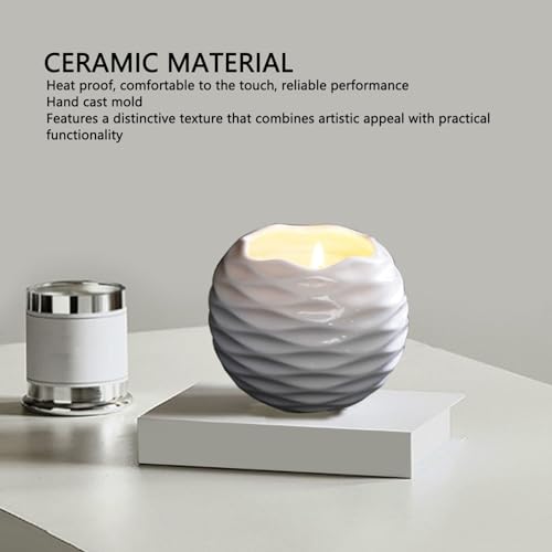 Generic Scented Candle Holder, Ceramic Nordic Minimalist Hand Cast Texture, with Heat Proof Premium Material, for Living Room Dining Table Bedroom Decor (White)