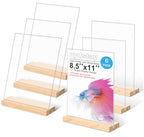 xydstay 6pack 8.5x11 Acrylic Sign Holder with Wood Base for Picture Frames,L/T Shape Double Slot Design for Vertical or Slant Back Display, for Restaurant, Office, School, Store and Home Use - size: 6 pack