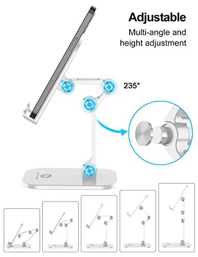 OCYCLONE Phone Stand, Adjustable Height and Angle Foldable Cell Phone Stand Holder for Desk, Taller iPhone Stand Compatible with 4.7"-13" Smartphones iPad Tablet, White - color: White