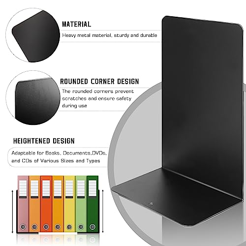 VONDERSO Metal Bookends, 4 Pairs Black Metal Book Ends Heavy Duty for Shelves Decor Home Office, Unique Black Bookends Supports Anti-Slip for Kids - color: Black 4 Pairs